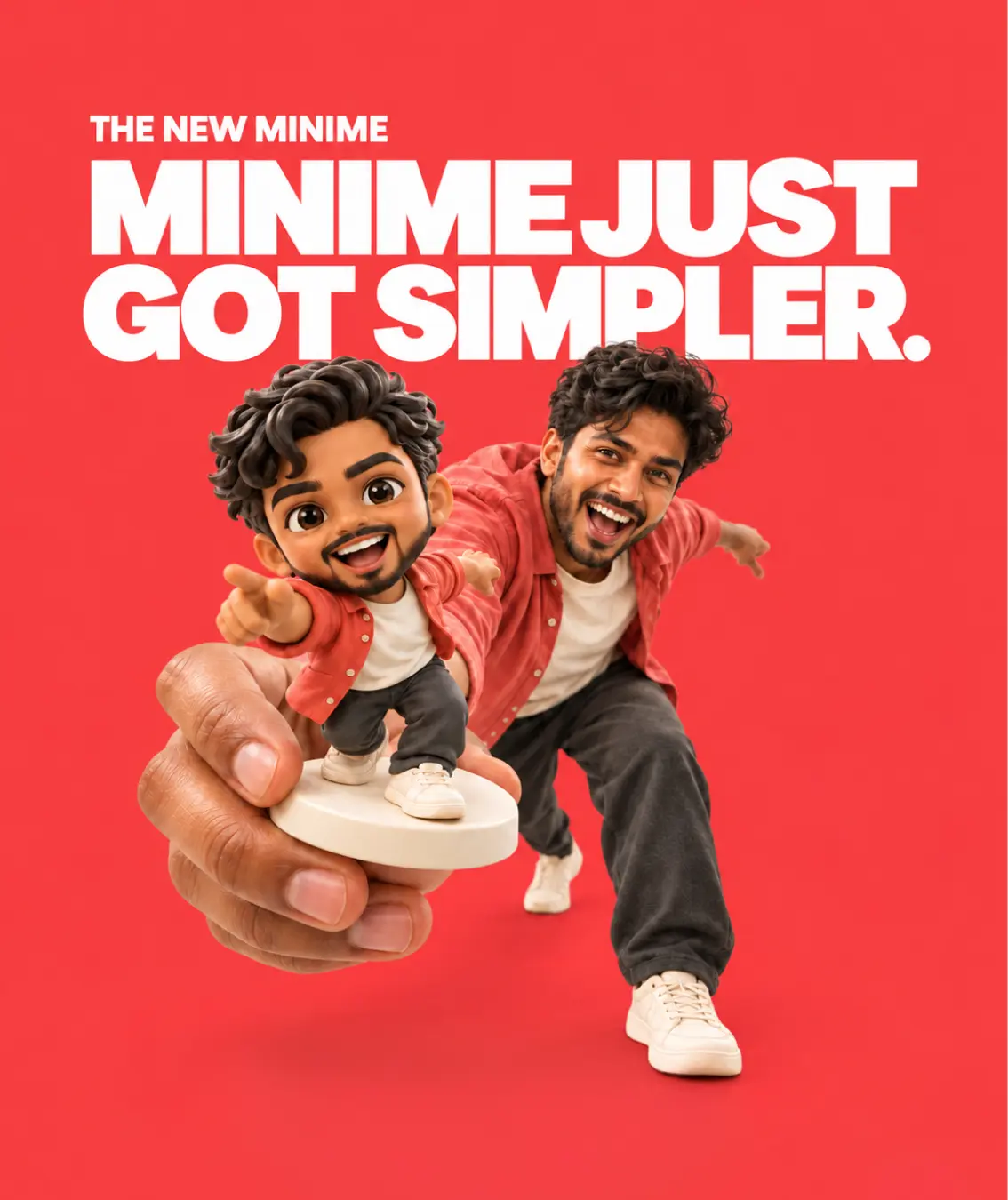 A Minime chibi figure held in a hand in front of the person it was made from